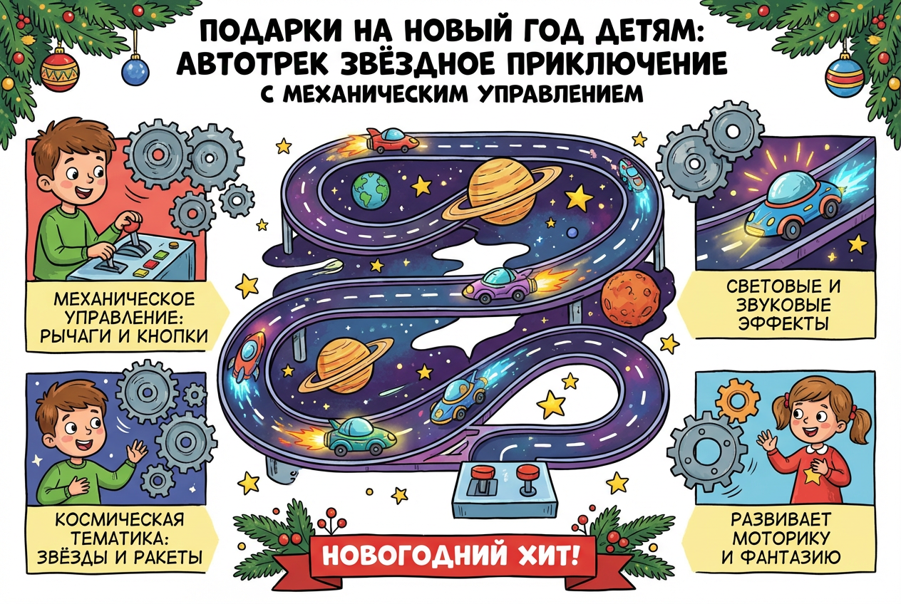 подарок на новый год Автотрек «Звёздное приключение» с механическим управлением