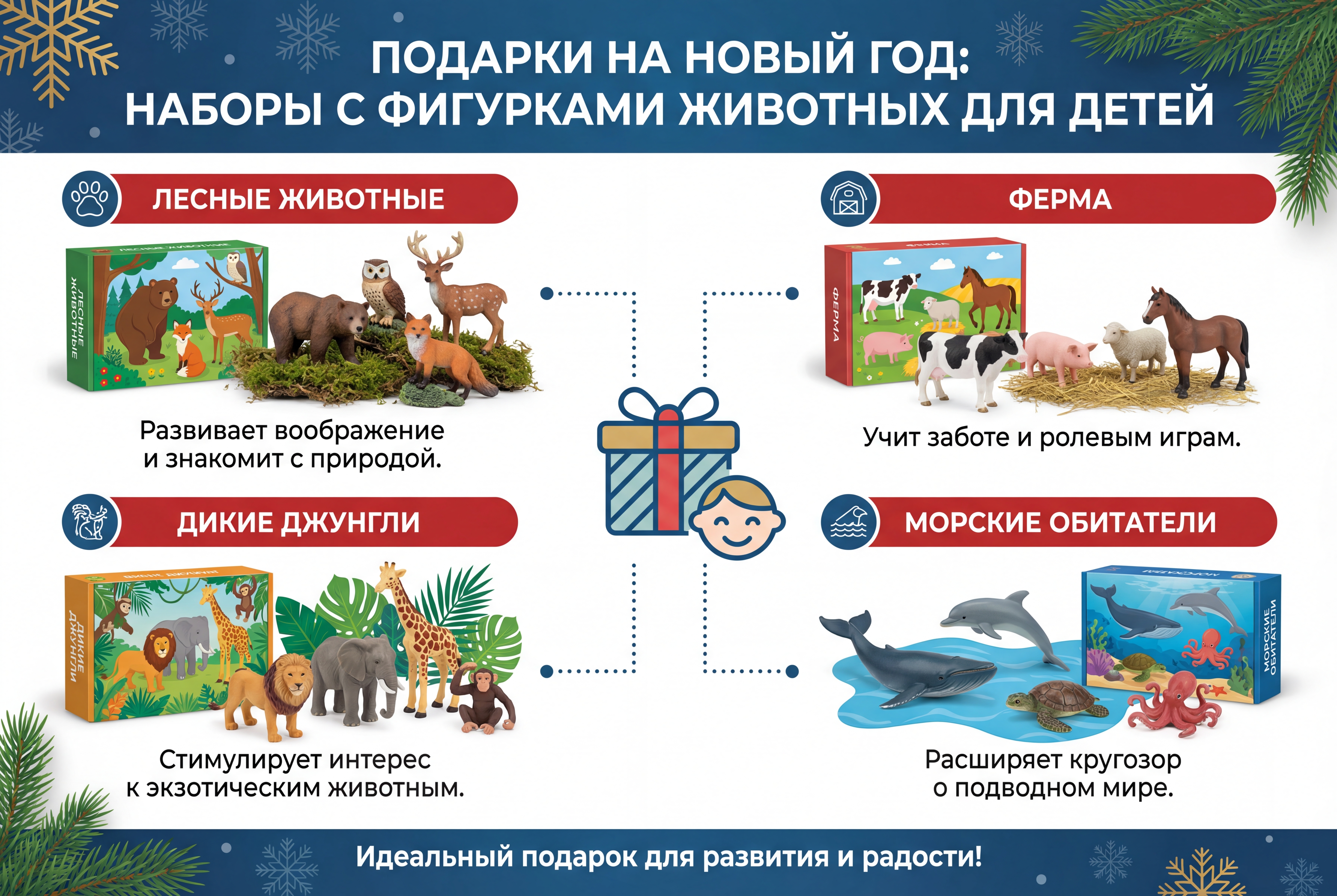 подарок на новый год Наборы с фигурками животных
